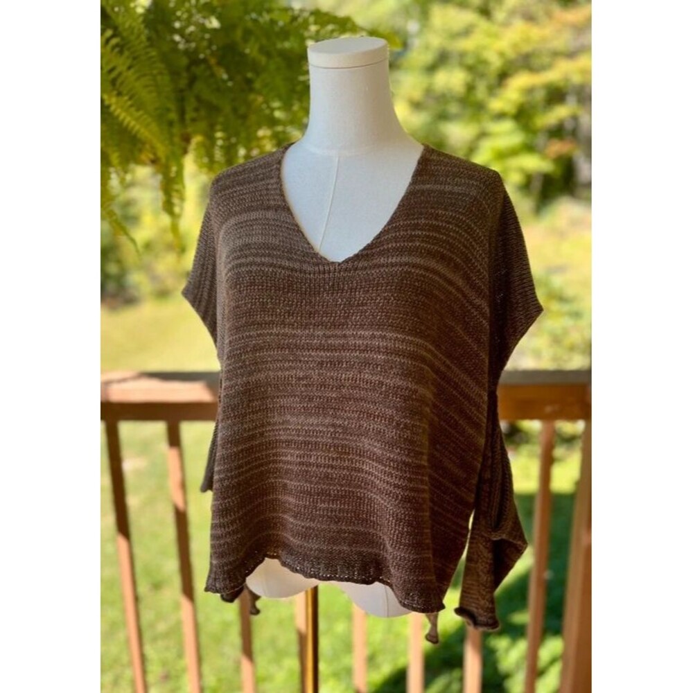 Georgina Estefania M USA Cotton Cutout Sleeve Marled Art Knit Sweater